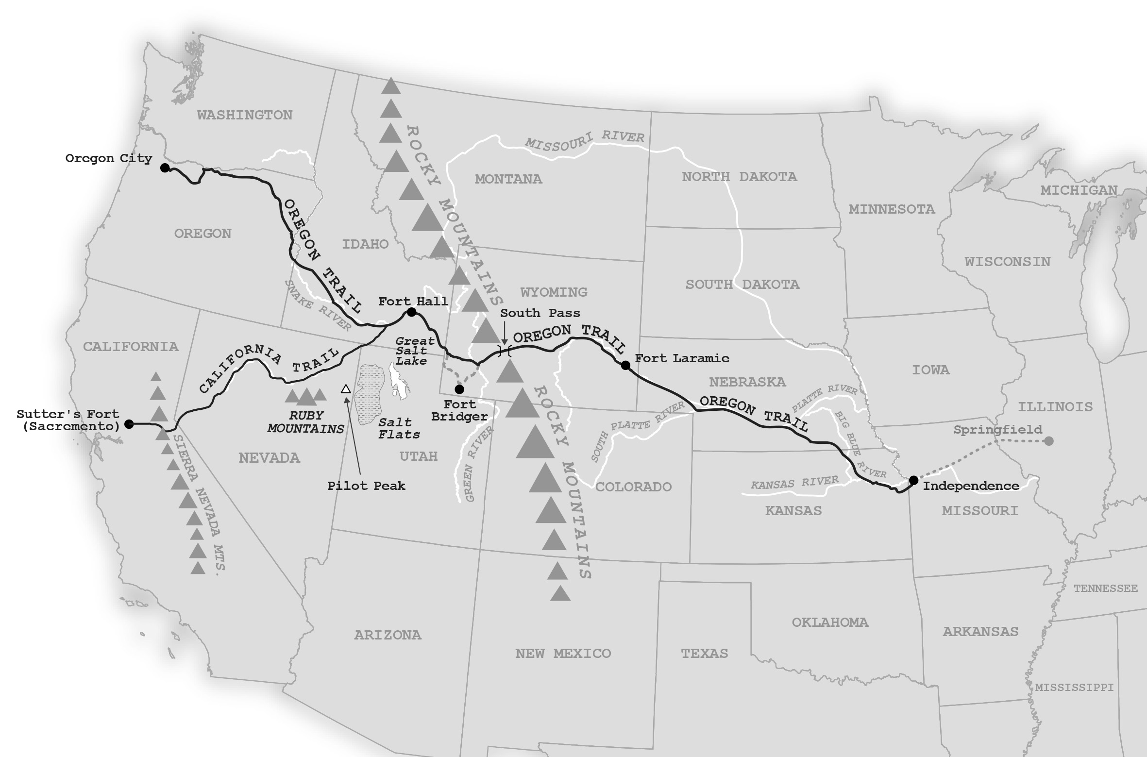 The route from Missouri to California